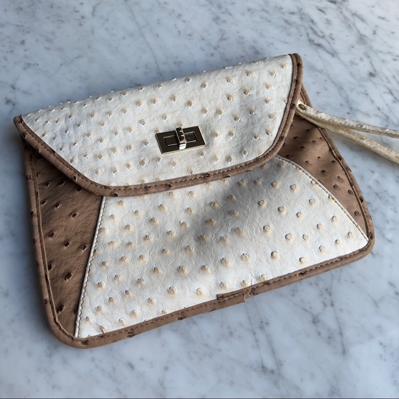 Faux-Ostrich Clutch purse tan and cream - Picture 2 of 8